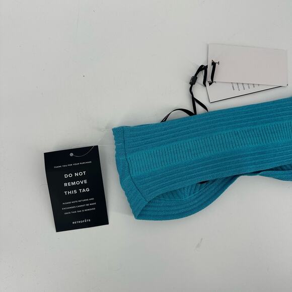 Retrofete Capri Bandage Metallic Knit Strapless Bra Crop Top Blue XS NWT $175 - Picture 7 of 12